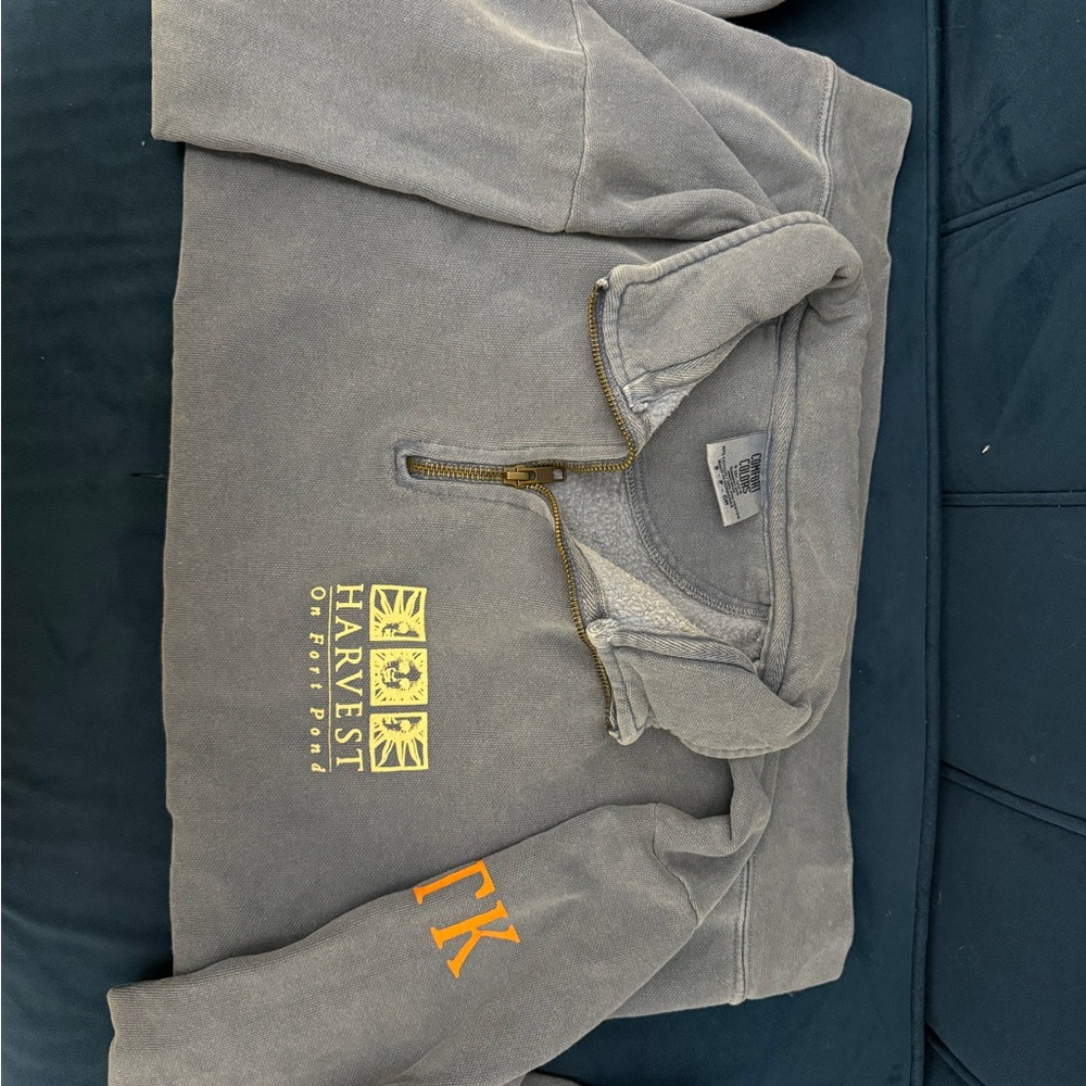 Gray Half-Zip Sweatshirt with Yellow and Orange Accents